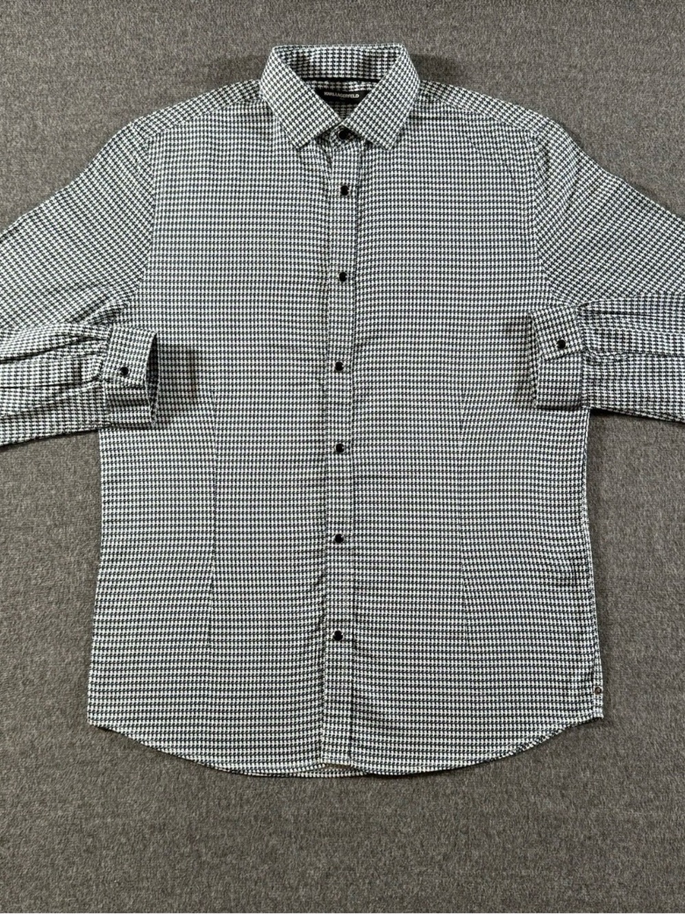 Karl Lagerfeld Black and White Houndstooth Button-Down Shirt